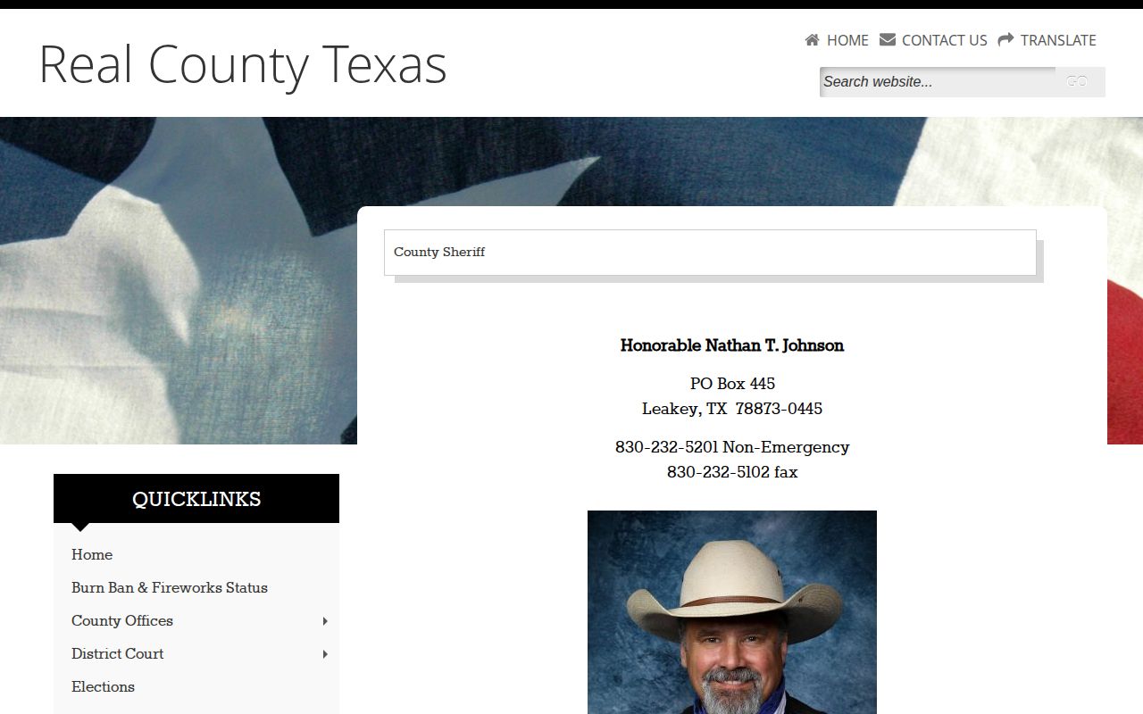 Real County Sheriff official custody and booking-record contact page