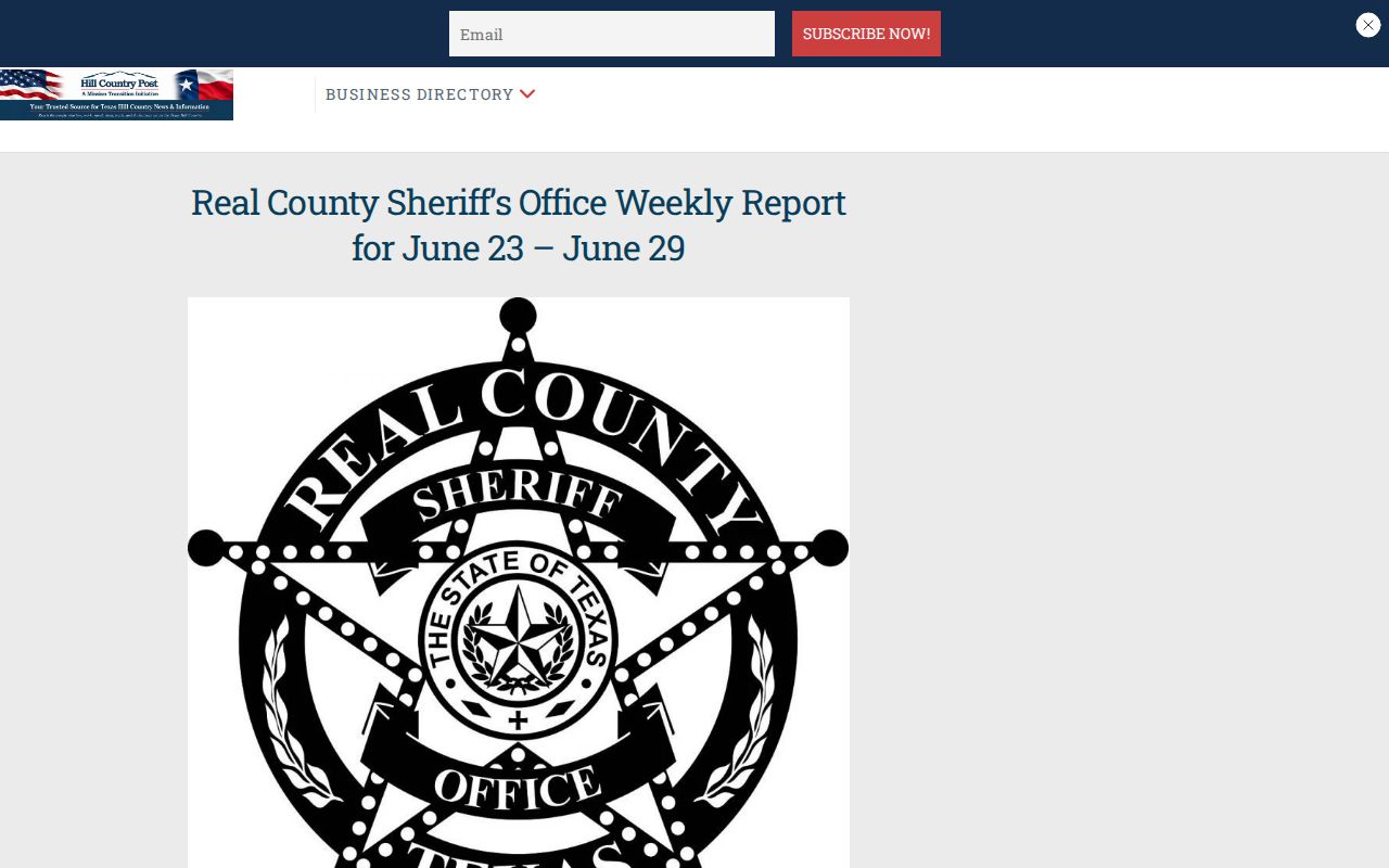 Historical Real County Sheriff arrest-record weekly report from Hill Country Post